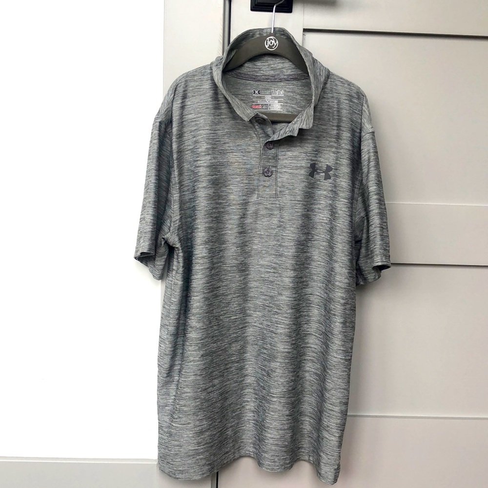 Boys Under Armour Golf Polo Size YL - Gray/Silver